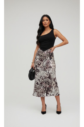 MAİMODA Batik Desenli Saten Maxi Etek