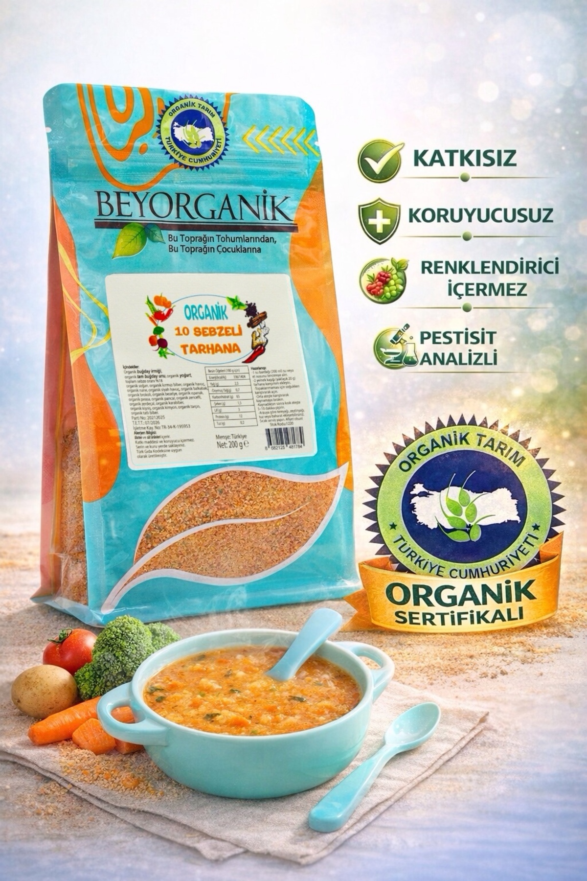 BEYORGANİK Organik 10 Sebzeli Tarhana (10 SEBZELİ) (PESTİSİT VE AFLATOKSİN ANALİZLİ) 200gr fotoğrafı 2 (önizleme)