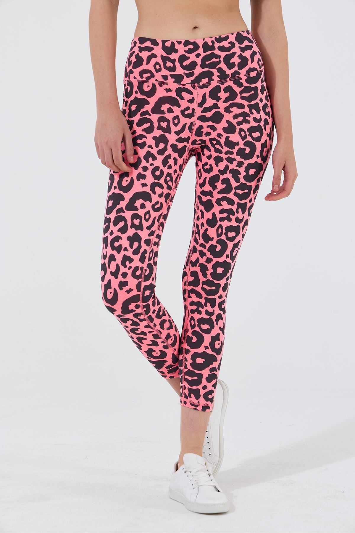 Polo State  Kadın Leopar Desenli Yüksek Bel Likralı Pamuk Tayt Pembe - Görsel 3