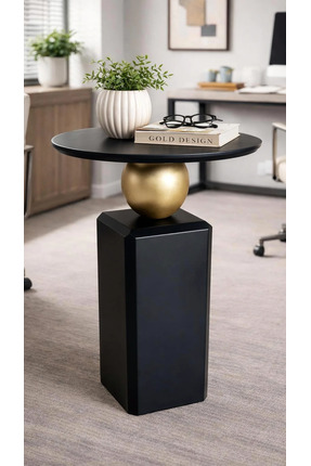 Gold Design OBLİX siyah-gold kombini yan sehpa zigon 60 cm lake mobilya