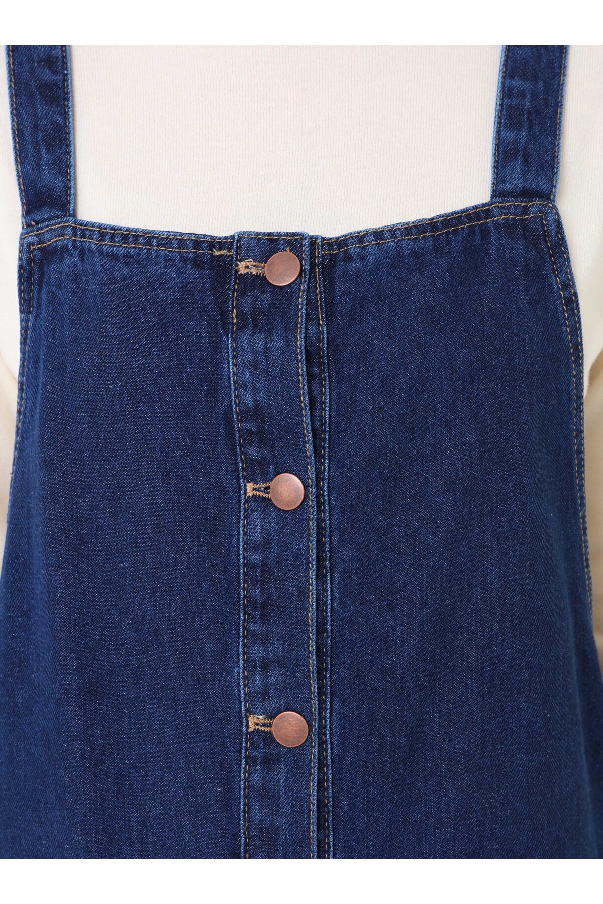 Benin  Pamuklu Denim Jile Elbise - Mavi - - Görsel 7