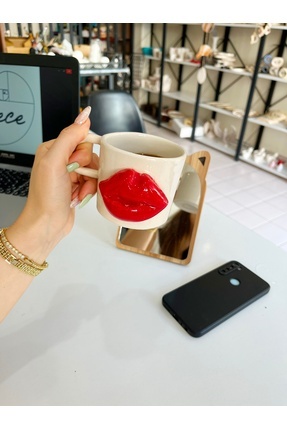 seceseramik Seramik Kırmızı Dudak Kupa El Yapımı Tasarım Kupa