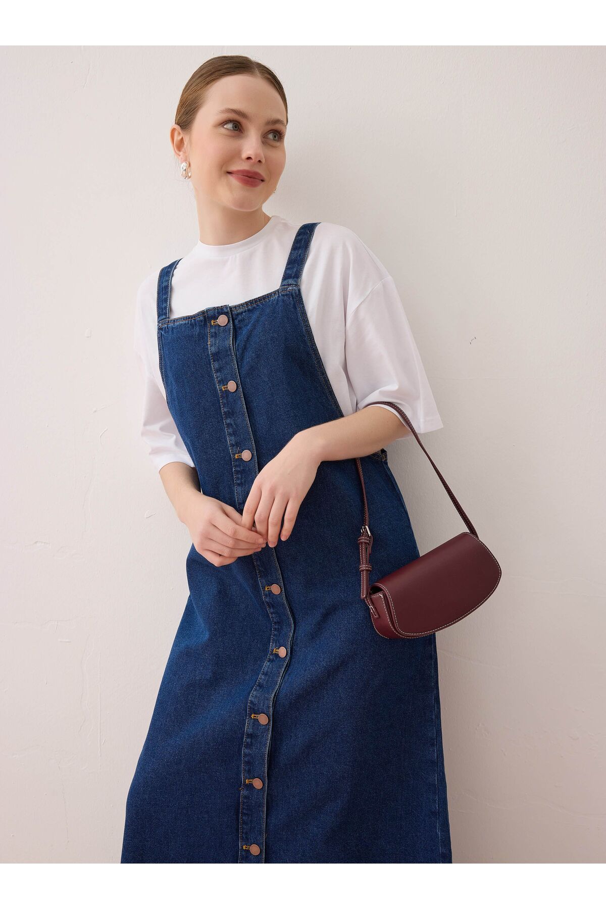 Benin  Pamuklu Denim Jile Elbise - Mavi - - Görsel 3