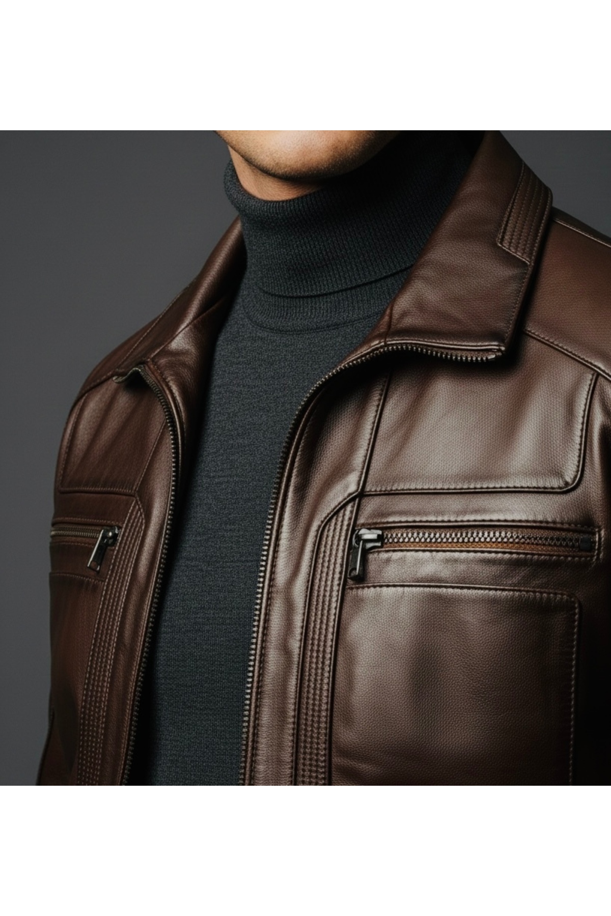 SAVARA  Erkek koyu kahve polo yaka Gerçek Deri mont Regular Fit Rahat Kalıp %100 orginal - Görsel 4