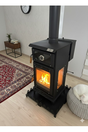 DT DEFNE TASARIM Odun Pelet Sobası Fırınlı Kuzineli Odun Pelet Şömine 3 Taraf...