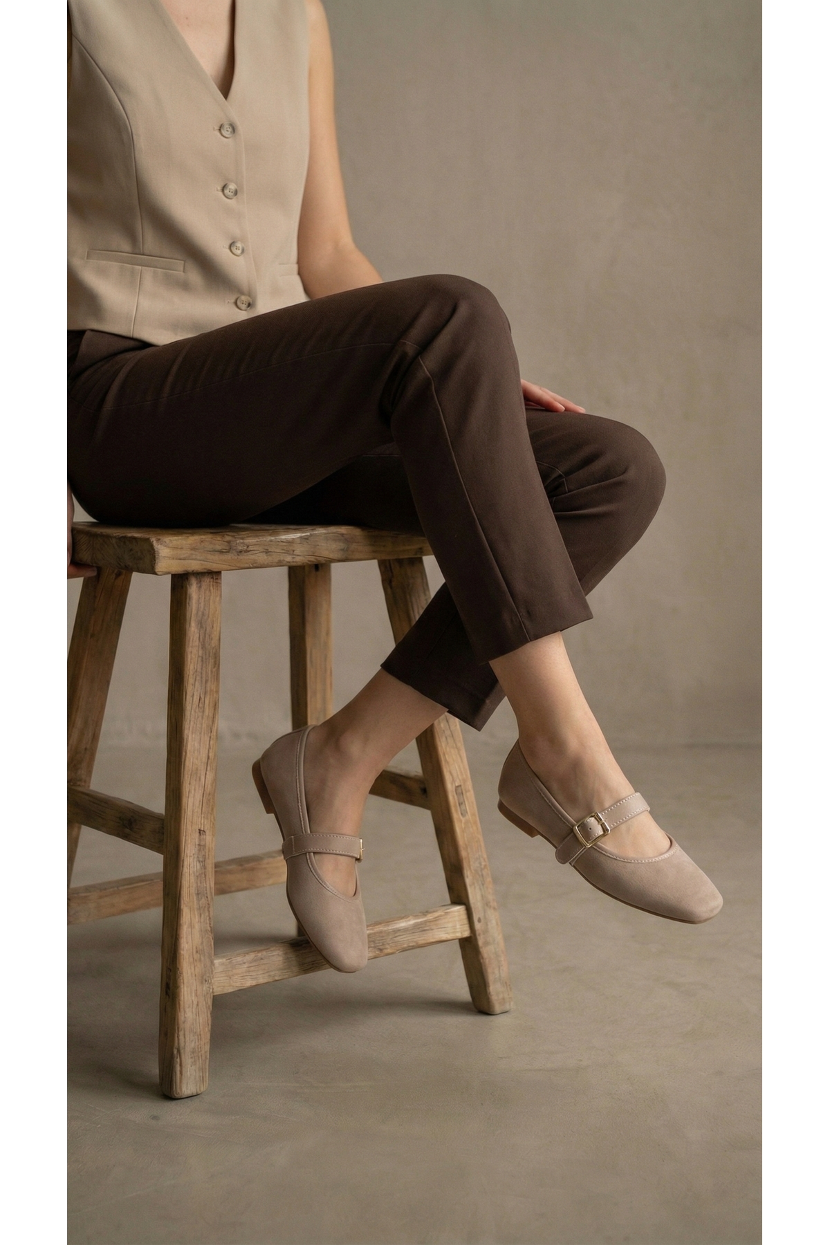 Beyond   Kadın Bej Tokalı Süet 1cm Mary Jane Babet BYNDSHR04 - Görsel 2