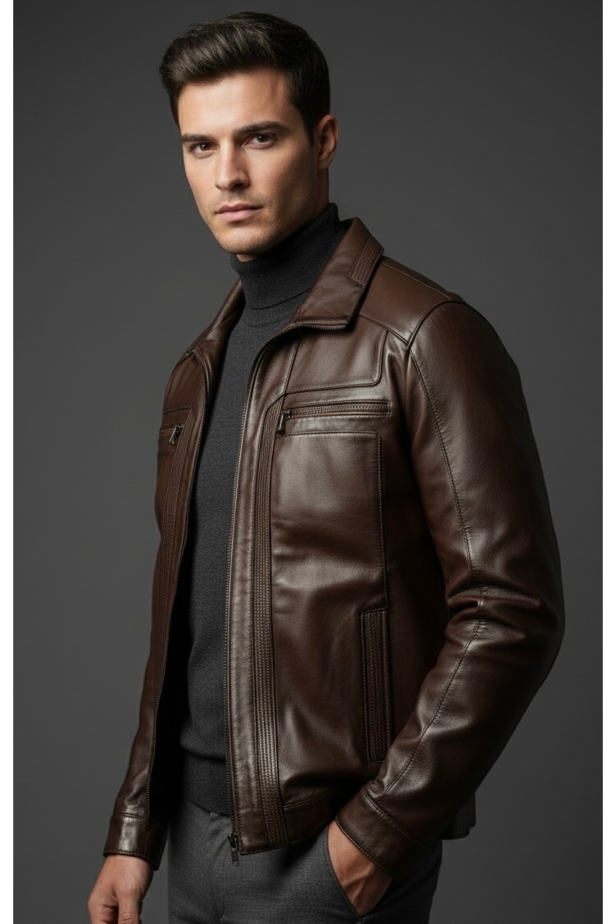 SAVARA  Erkek koyu kahve polo yaka Gerçek Deri mont Regular Fit Rahat Kalıp %100 orginal - Görsel 3