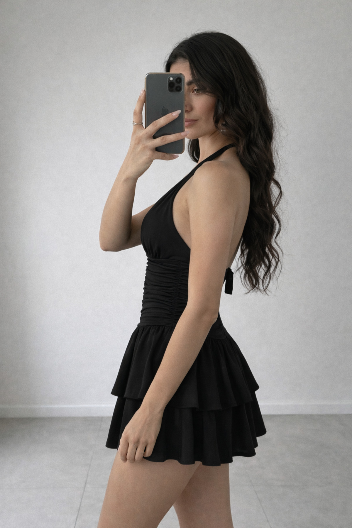 WAY OF LOVE  HALTER YAKA ETEĞİ KAT KAT DRAPELİ YAZLIK ELBİSE - Görsel 2