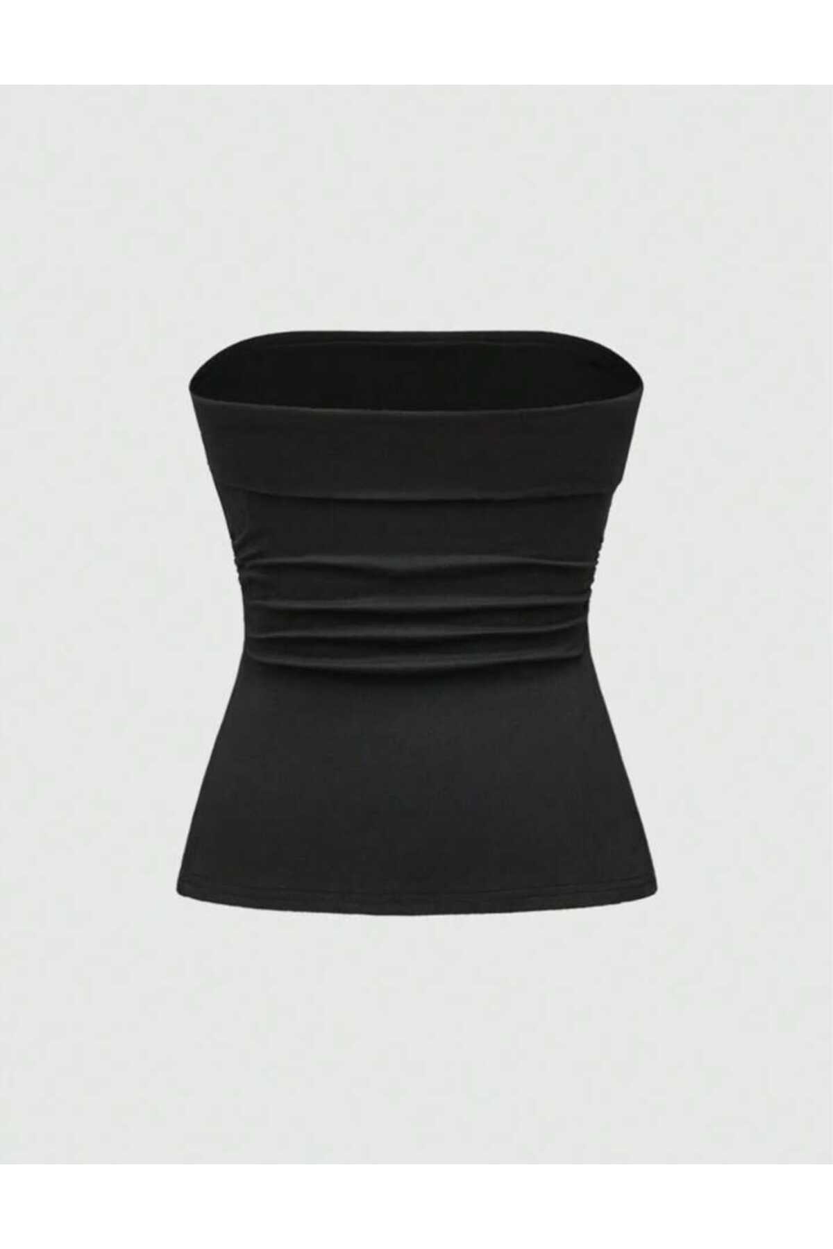 EVOA  Kadın Straplez Yırtmaç Detaylı Drapeli Büstiyer Bluz - Görsel 2