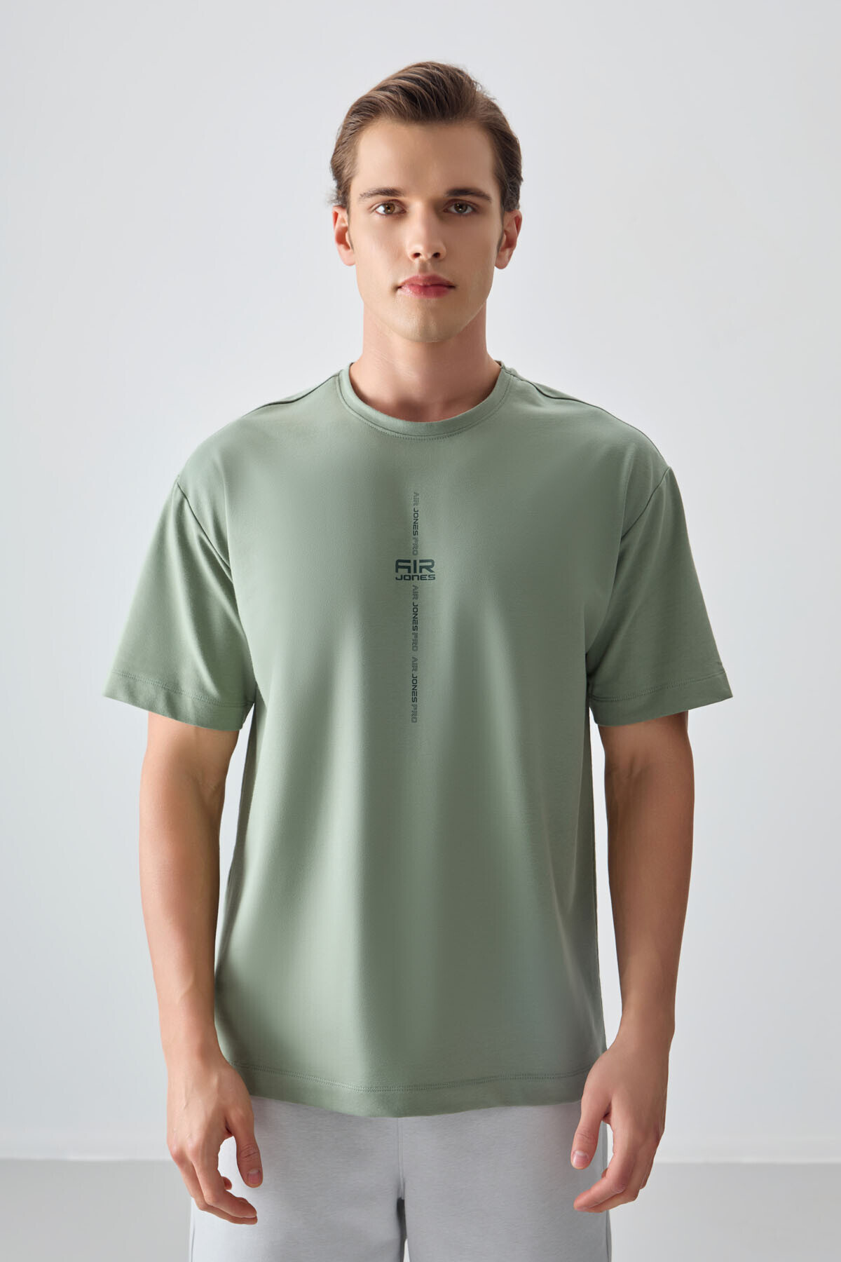 Light Green Cotton Thick Soft Textured Oversize Fit Printed Men's T-Shirt- 88373