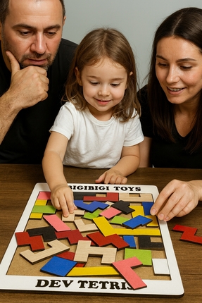 Bigibigi Dev Ahşap Tetris Aile Oyunu (30x40 cm)- Montessori Egitici Zeka Geli...