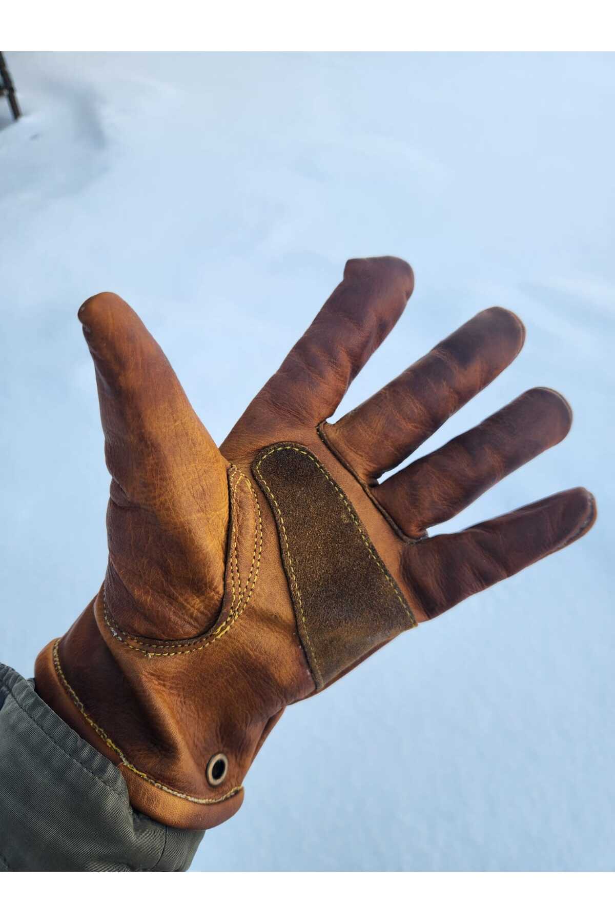 Craftman atölye Gerçek Deri Bushcraft Eldiven, Motorcu Eldiveni , Kamp ve İş Eldiveni görsel 3