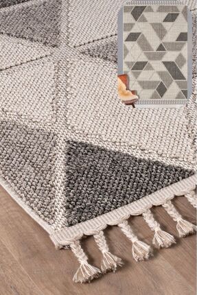 SANRUGS Home & Living Bukleli Modern İskandinav Bej Krem Makine Halısı Yolluk...