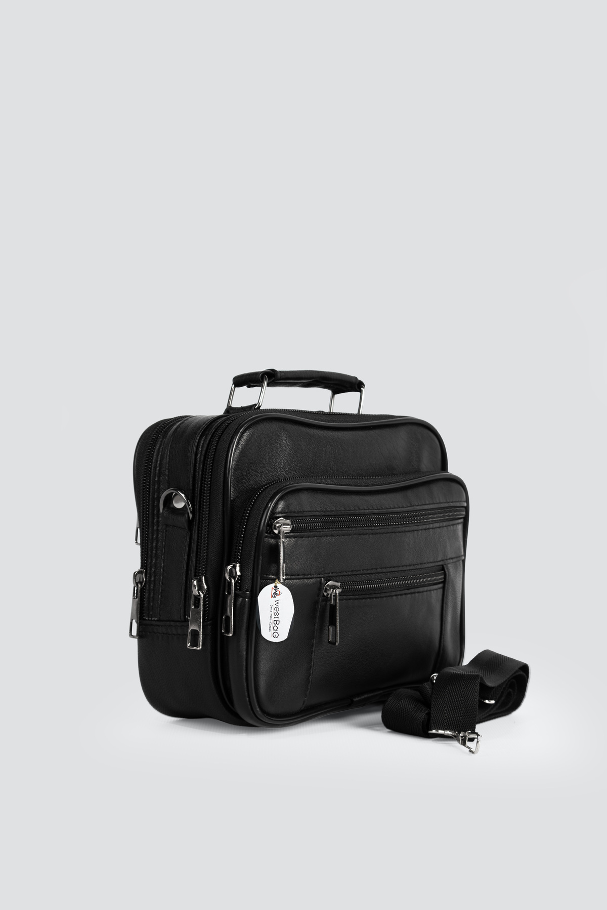 westbag Erkek Siyah Yatay Model Çelik Kasalı Hakiki Deri El Ve Omuz Çantası Orta Boy görsel 2