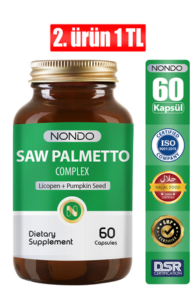 Nondo Saw Palmetto Kompleks 60 Kapsül Saç Vitamini - Cüce Palmiye Likopen Isı...