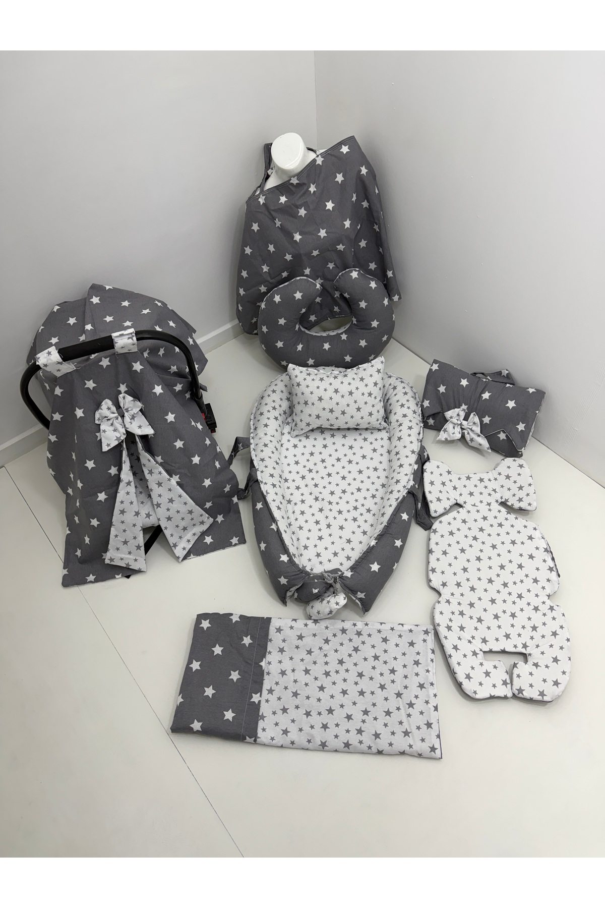Balamira Babynest Gri Beyaz Yıldız 10 Lu Babynest Takımı fotoğrafı 2 (önizleme)