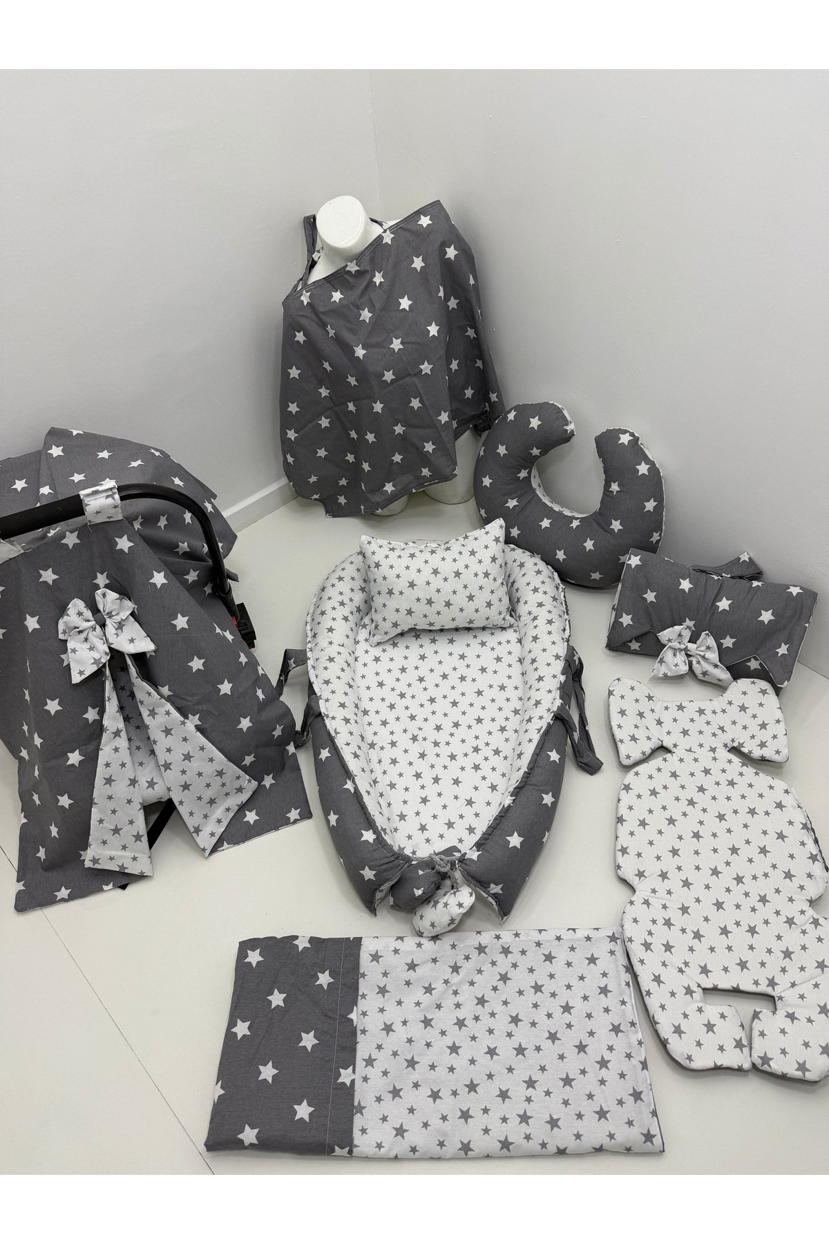 Balamira Babynest Gri Beyaz Yıldız 10 Lu Babynest Takımı fotoğrafı 5 (önizleme)