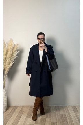 Vizon Collection Premium Lacivert Kaşe Kaban