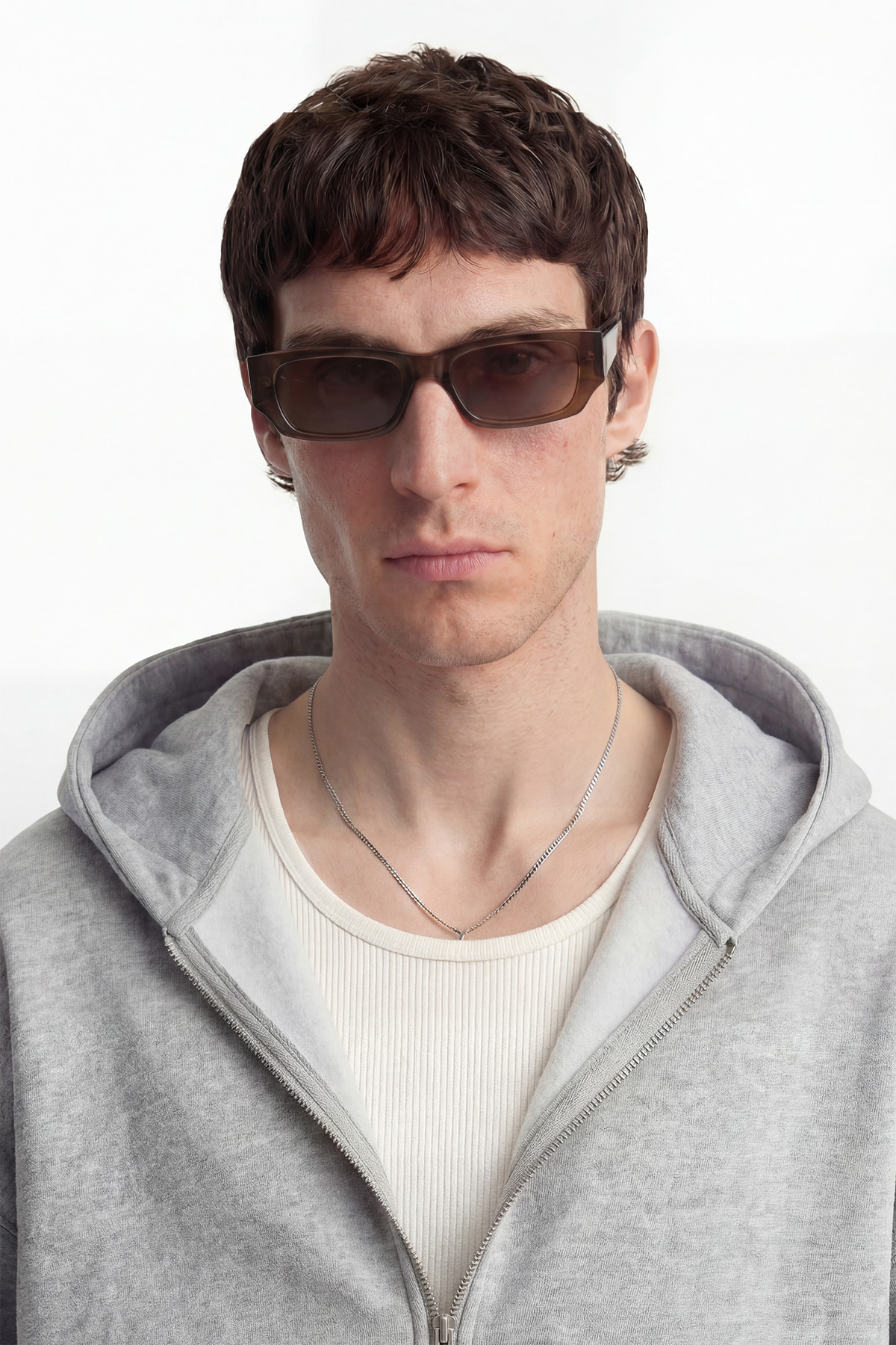 TWILIT  Oversize Basic Fermuarlı Sweatshirt Hırka Kapüşonlu Hoodie %100 Pamuk Erkek - Gri Melanj - Görsel 2