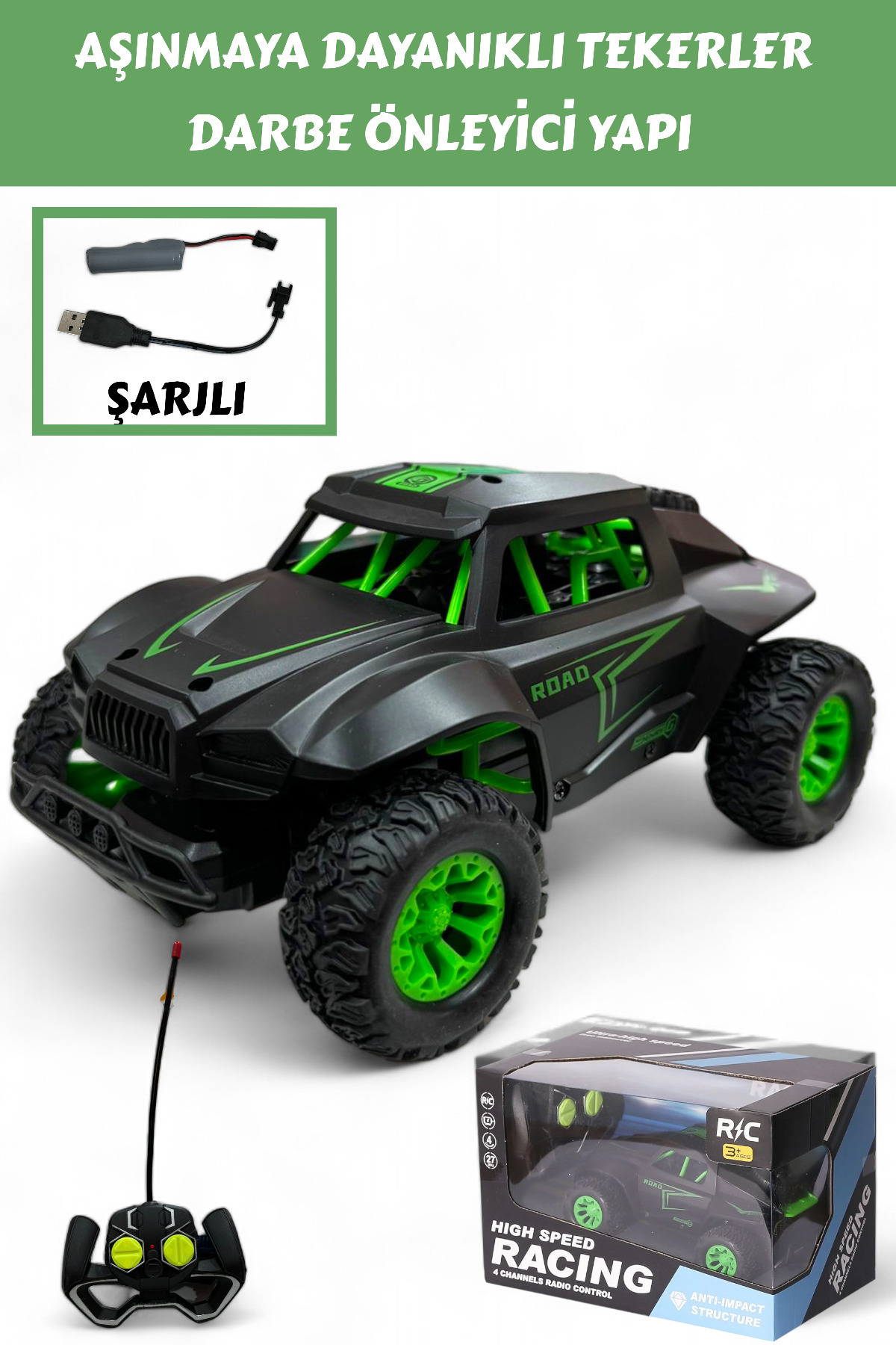 YILDIRIM OYUNCAK Uzaktan Kumandalı Şarjlı High Speed Racing Araba - 20 cm Full Fonksiyon Darbe Önleyici Arazi Arabası fotoğrafı 6 (önizleme)