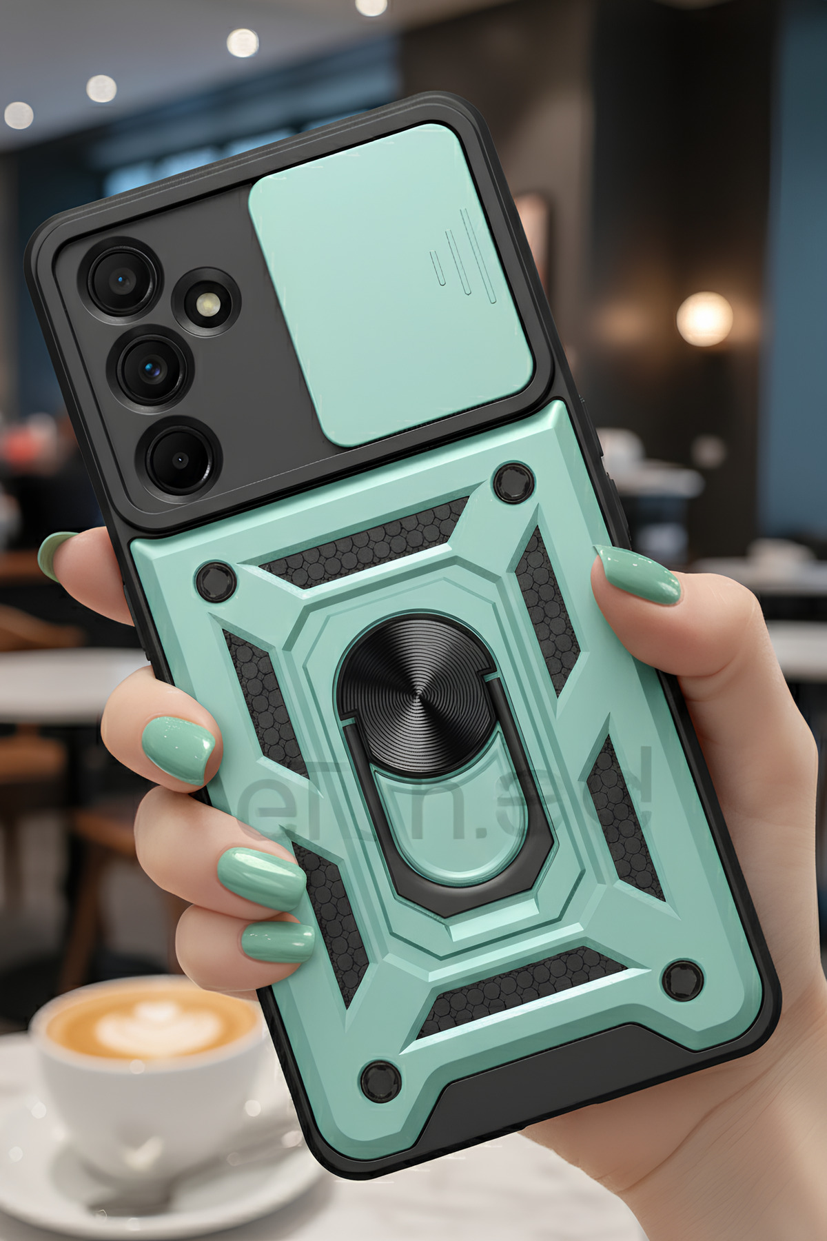Samsung Galaxy A55 Kılıf İçin Uyumlu Sürgülü Korumalı Yüzüklü Standlı Magnetic Tpu Tank Kapak