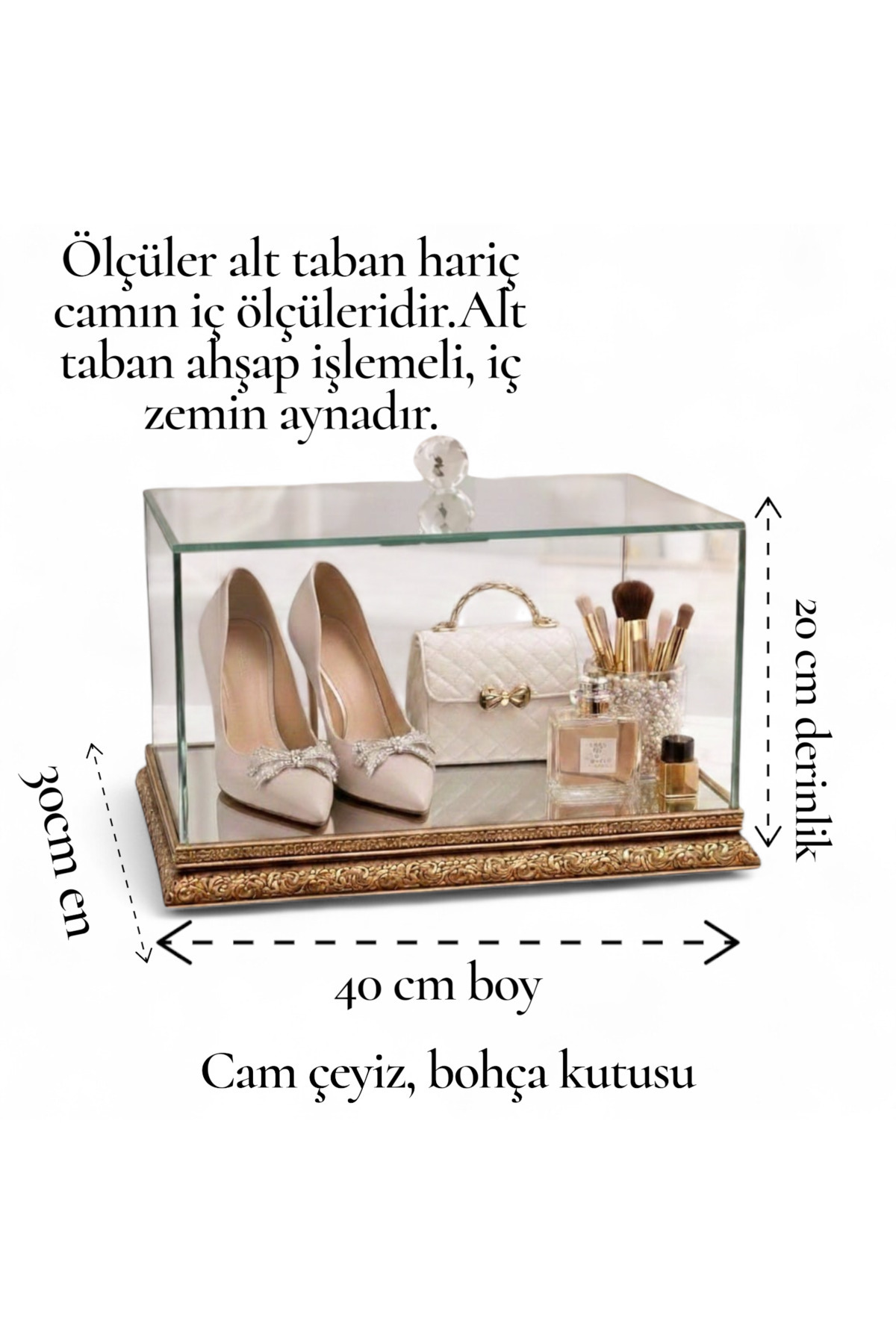 Cam İşlemeli Çeyiz Kutusu Söz Nişan Gelin Damat Bohça Kutusu Büyük Boy/ 40*30*20