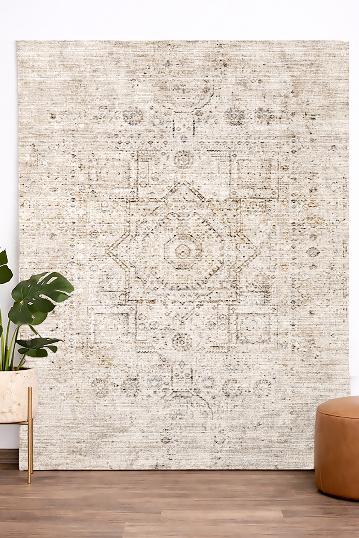 Sisal Color Vintage Patterned Retro Living Room Rug Kitchen Rug Corridor Rug