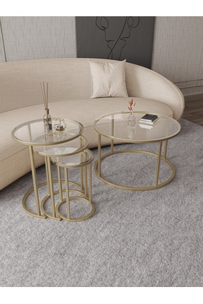 Dekoport Royal 75cm Zigon Ve Orta Sehpa Seti Mat Gold (ESKİTME) Metal - Tempe...