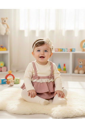 MİNİBORN Pamuklu Nakışlı Şık Kız Bebek Body Elbise