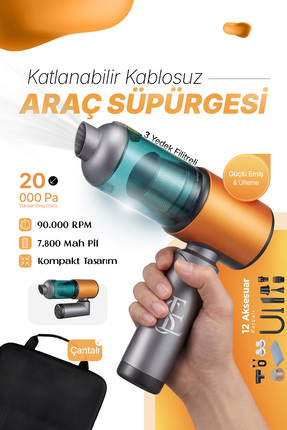 EN SİGA Güçlü Batarya Çantalı 20.000 Pa Güçlü Emiş Katlanabilir Kablosuz Araç...
