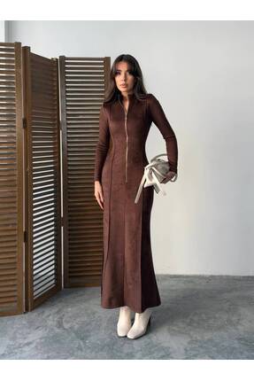 MAXMOOR HANNAH Maxi Elbise 3082 - Acı Kahve