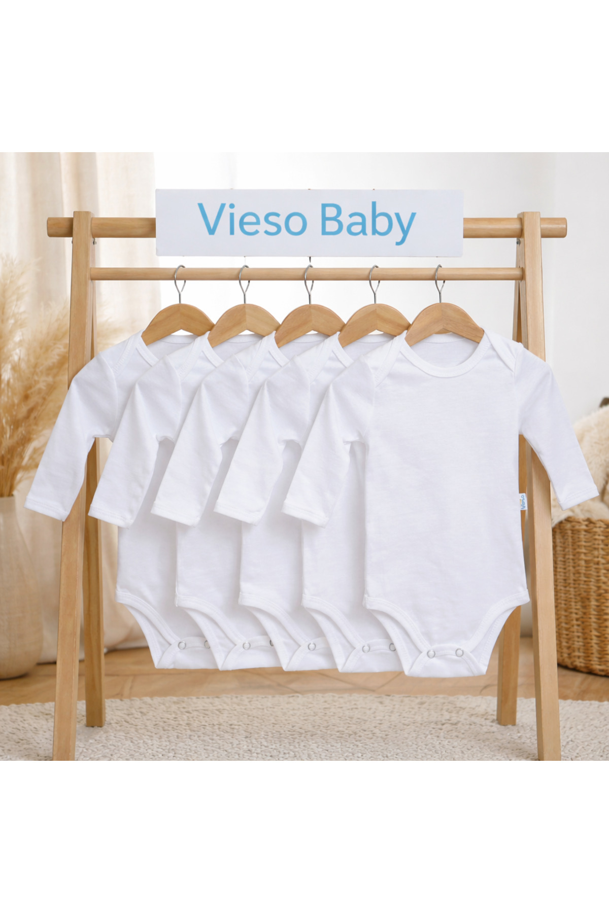 vieso 5'li Uzun Kollu Pamuklu Zarf Yaka Body Zıbın Kız Erkek Çıtçıtlı fotoğrafı 5 (önizleme)