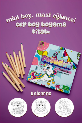 FUFUDUK Cep Boy Mini Boyama Kitabı - Unicorns