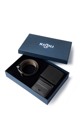 Kiğılı Desenli 3'lü Kemer & Cüzdan & Kartlık Hediye Kutulu Set