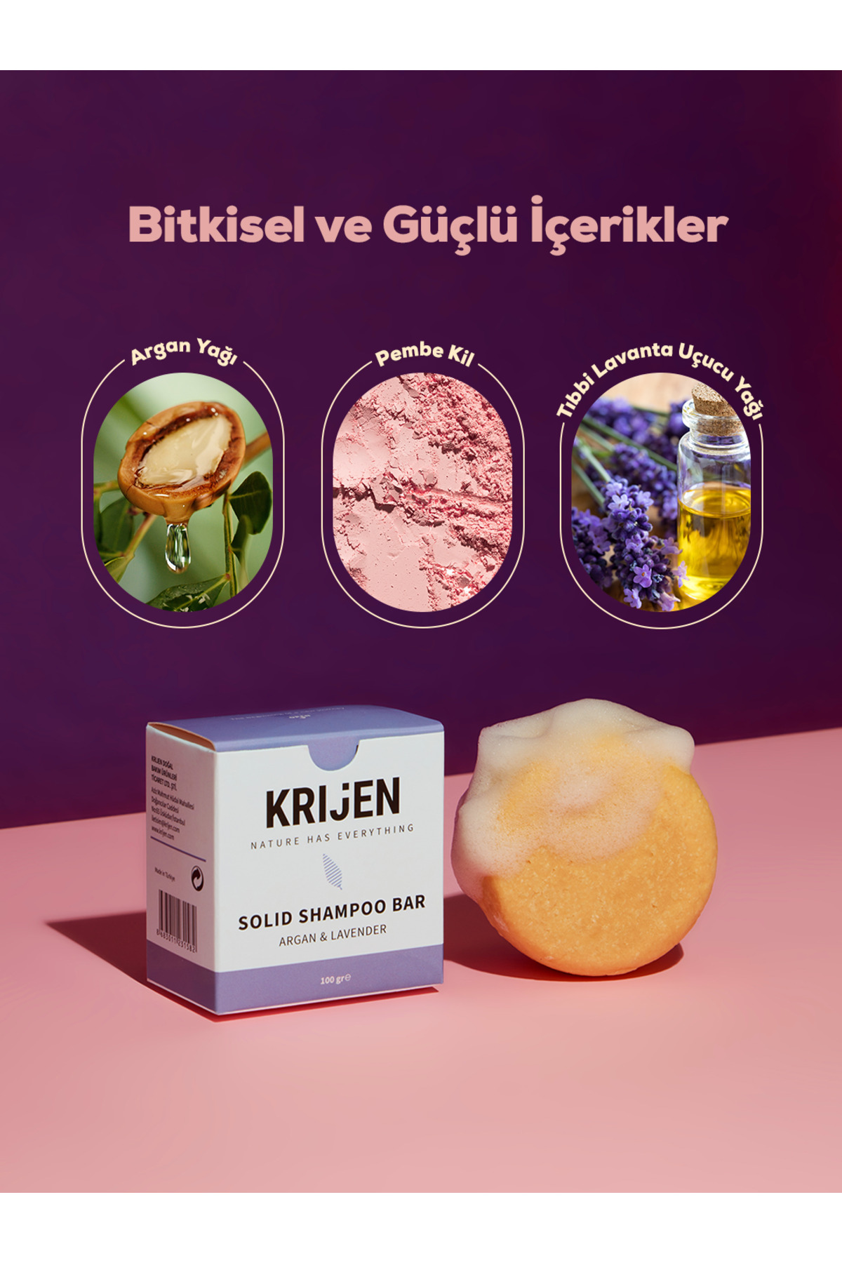Argan & Lavanta Katı Şampuan | Karma Saçlar/sles, Boya Içermez,tuzsuz,vegan-100gr — تصویر 3 از 9