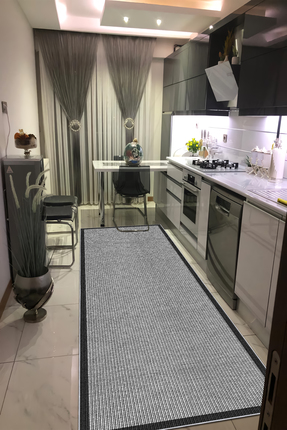 VOPTEKS Gri Siyah Halı Mutfak Halısı Makinede Yıkanabilir Halı Kaymaz Taban Halı