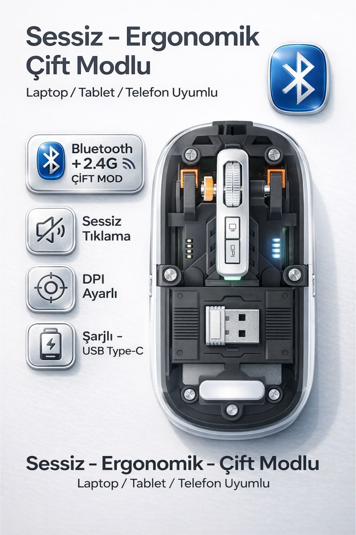 Bluetooth Ultra Slim Usb 2.4ghz Black Led 800/1200/1600dpi Rechargeable Wireless Mouse Rgb Led Light