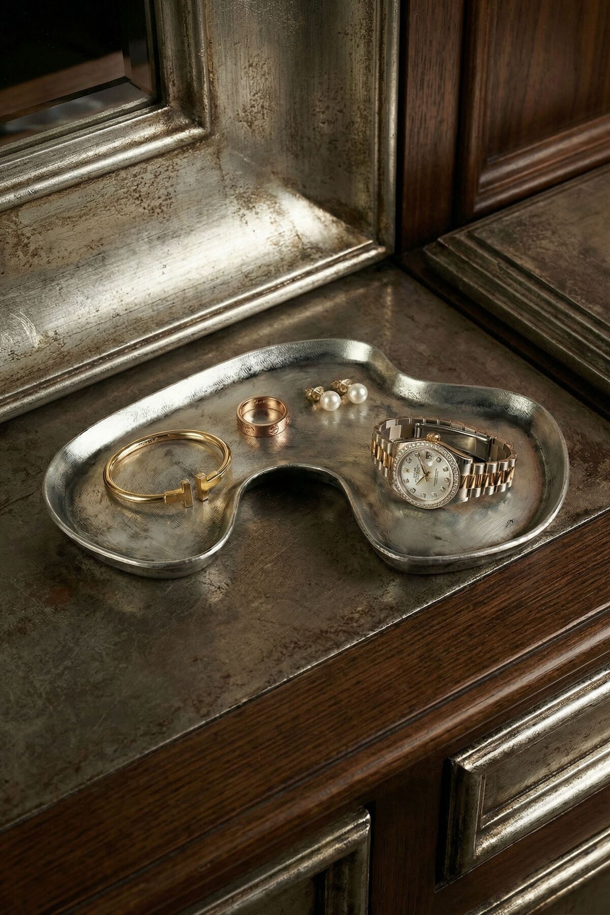 Jewelry Plate Jewelry Organizer Jewelry Makeup Cosmetic Organizer Silver Antique Color Model 16