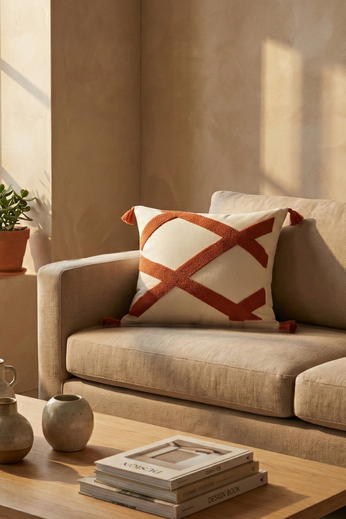 Buldan Washed Linen Punch Punch Embroidered Decorative Pillow Cushion Cover 43x43 cm