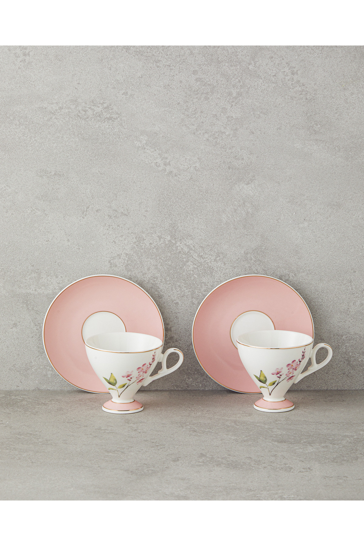 Valentina New Bone China 4 Parça 2 Kişilik Kahve Fincan Takımı 80 ml Pembe