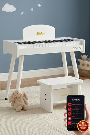 Midex Cp-370wh Ahşap Çocuk Piyanosu Pilli 37 Tuşlu Gerçek Piyano Tuşları