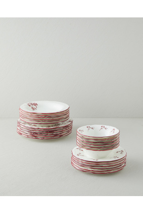 English Home Plantopia Porselen Yemek Takımı 24 Parça 6 Kişilik Bordo