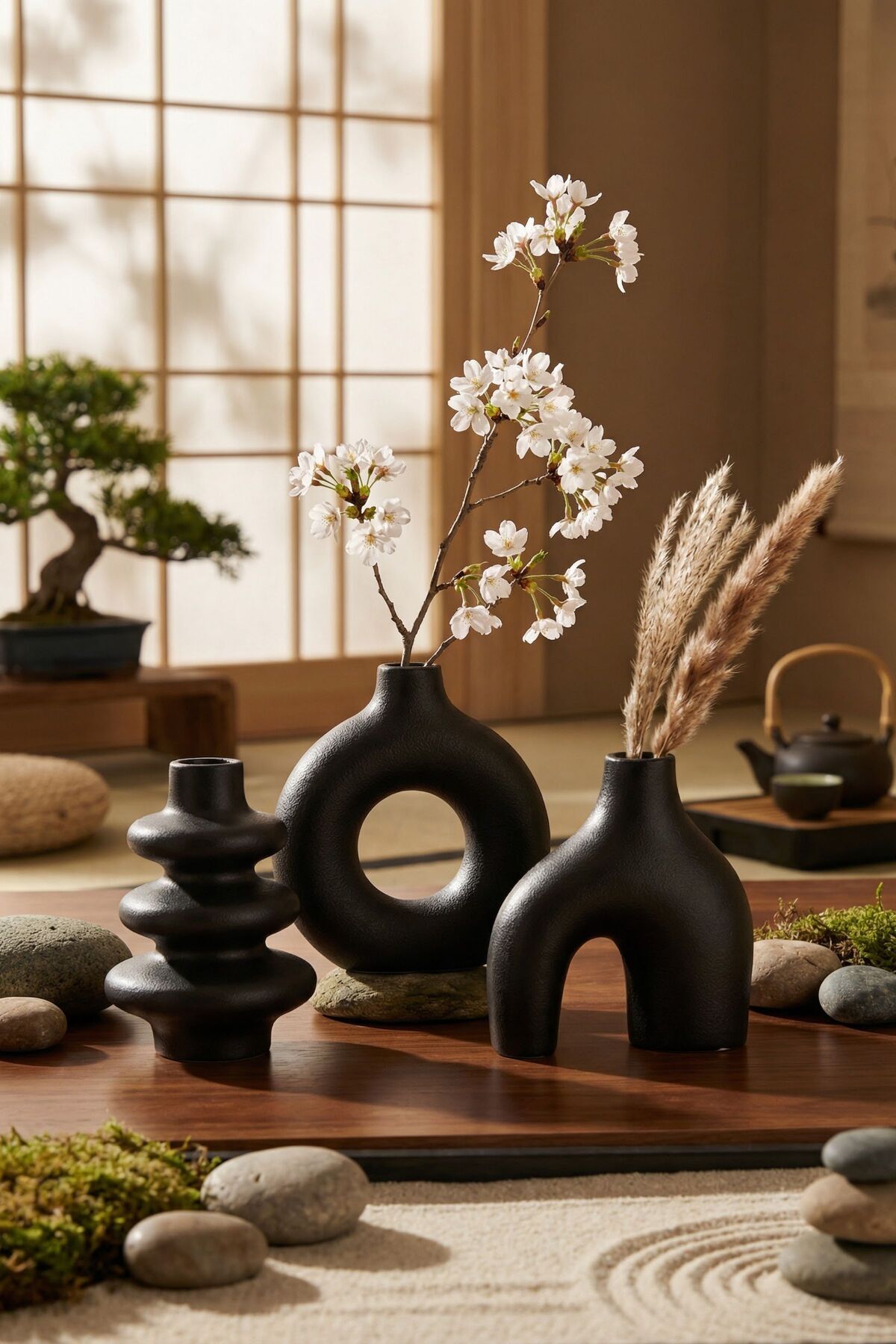 Black Decorative Vase Set Object Home Decoration Table Top Decor Vase Set Model 1001