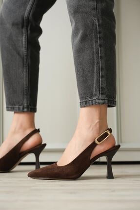 MODAADAM Kadın Ovis Sivri Topuklu Ayakkabı - Kahve-Süet