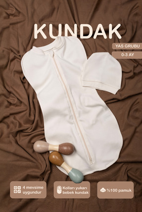 Vauva Bebek İçin %100 Pamuklu Çif Taraflı Fermuarlı Kundak Yumuşak Penye Kuma...