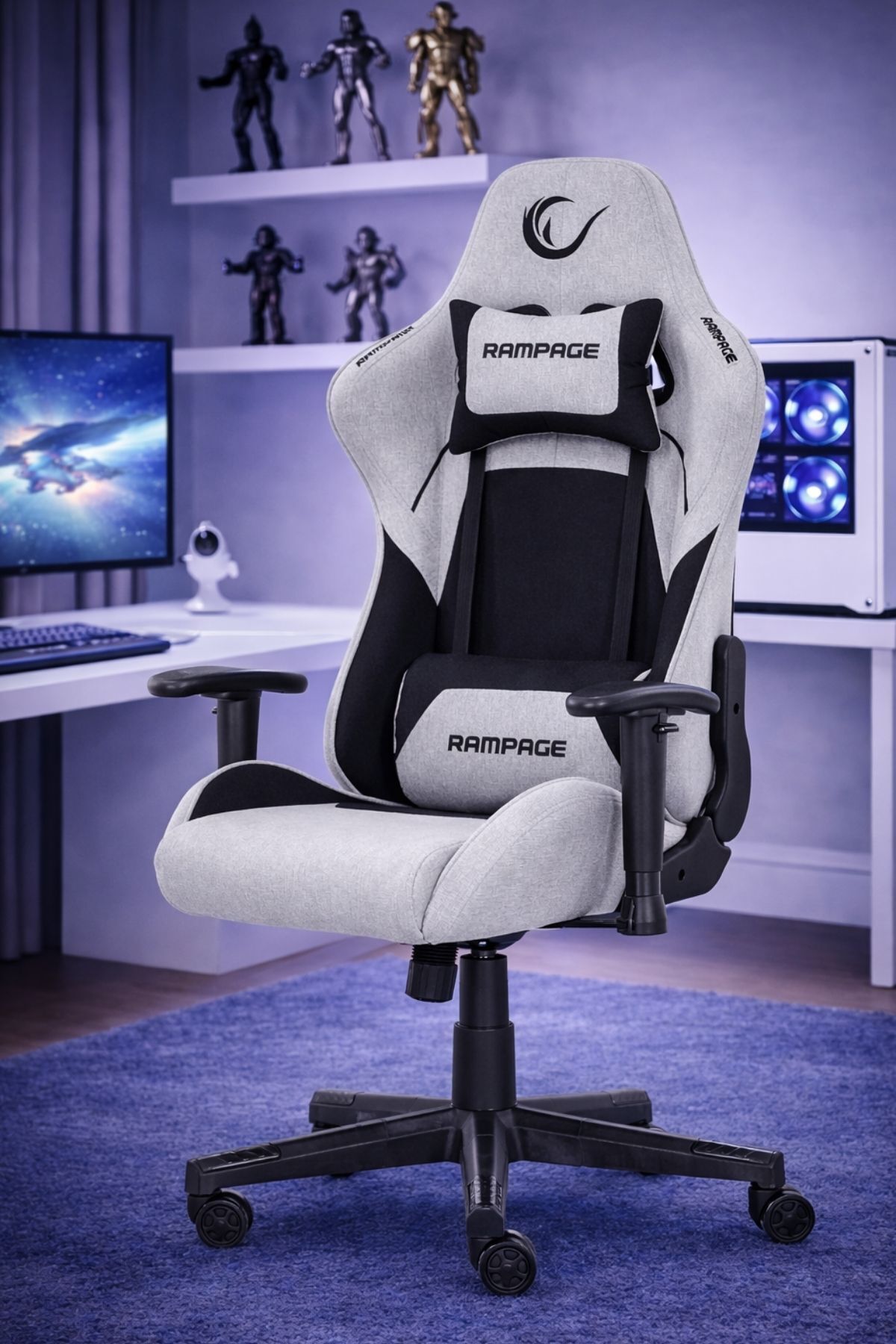 Top-Level Anti-Sweat Fabric Grey/Black Gaming Gaming Chair Peak KL-R26