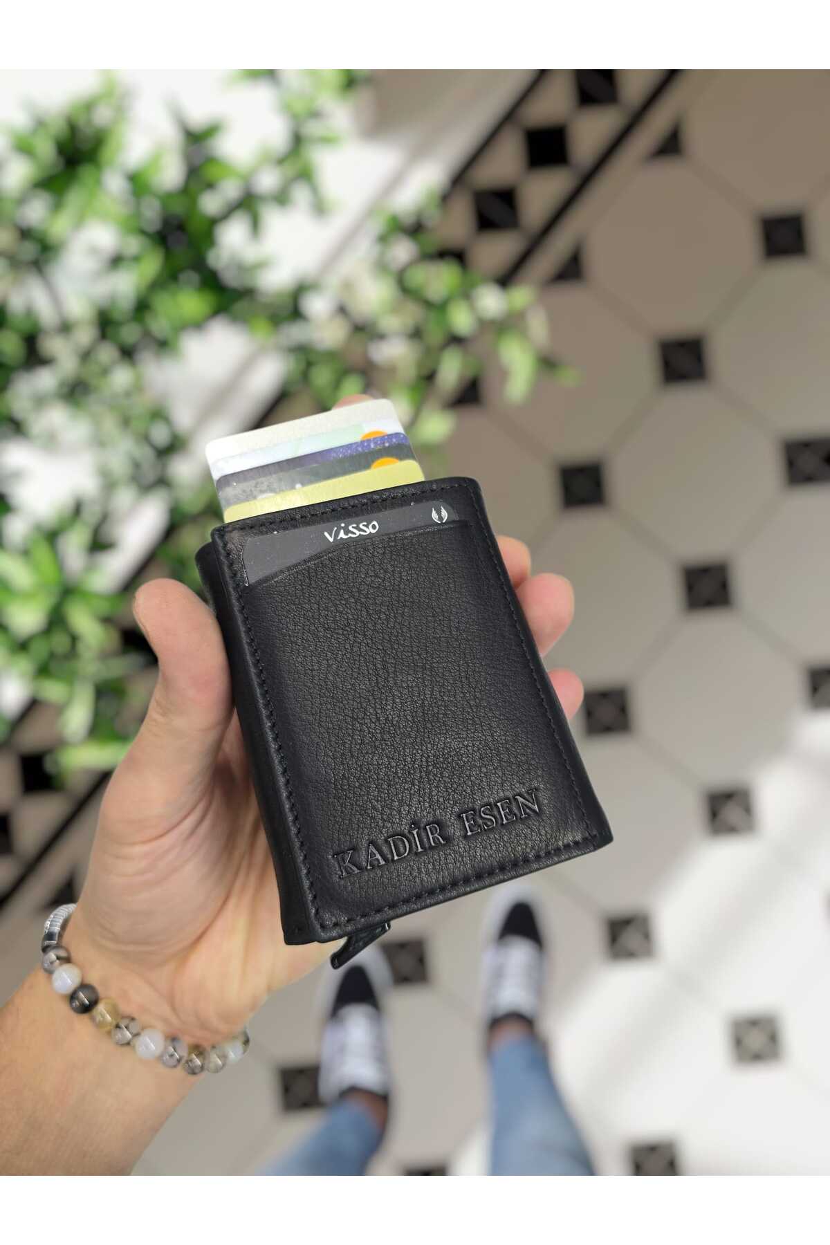 VISSO 684 Genuine Leather Card Holder Wallet with Paper Money Compartment Mechanism Personalized Bag