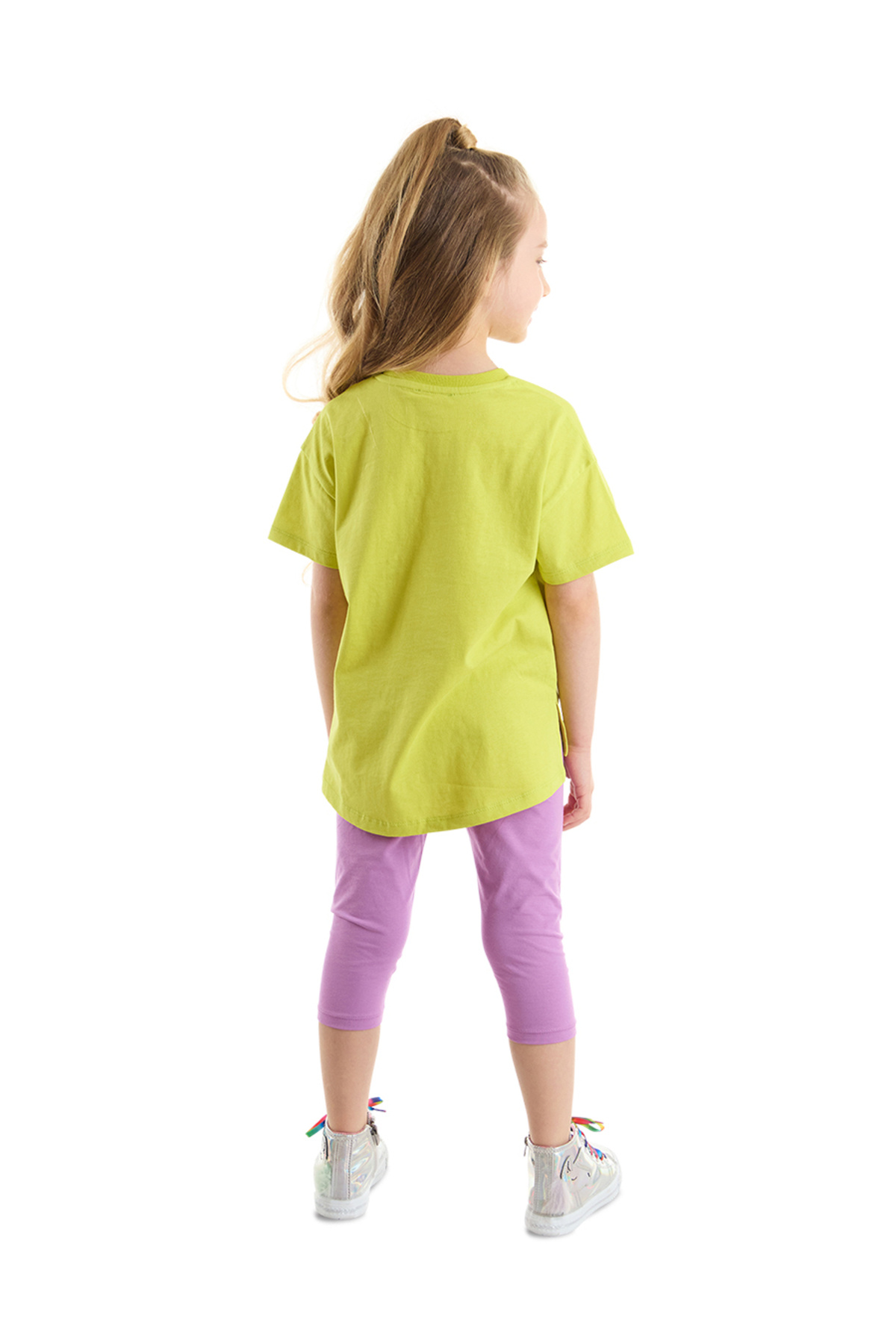 Denokids Cool Unicorn Kız Çocuk Yazlık T-shirt Lila Tayt Takım fotoğrafı 3 (önizleme)