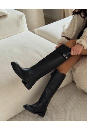 POTEEN Hermod Kadın Aksesuar Detaylı Binici Uzun Şık Çizme C311-Siyah