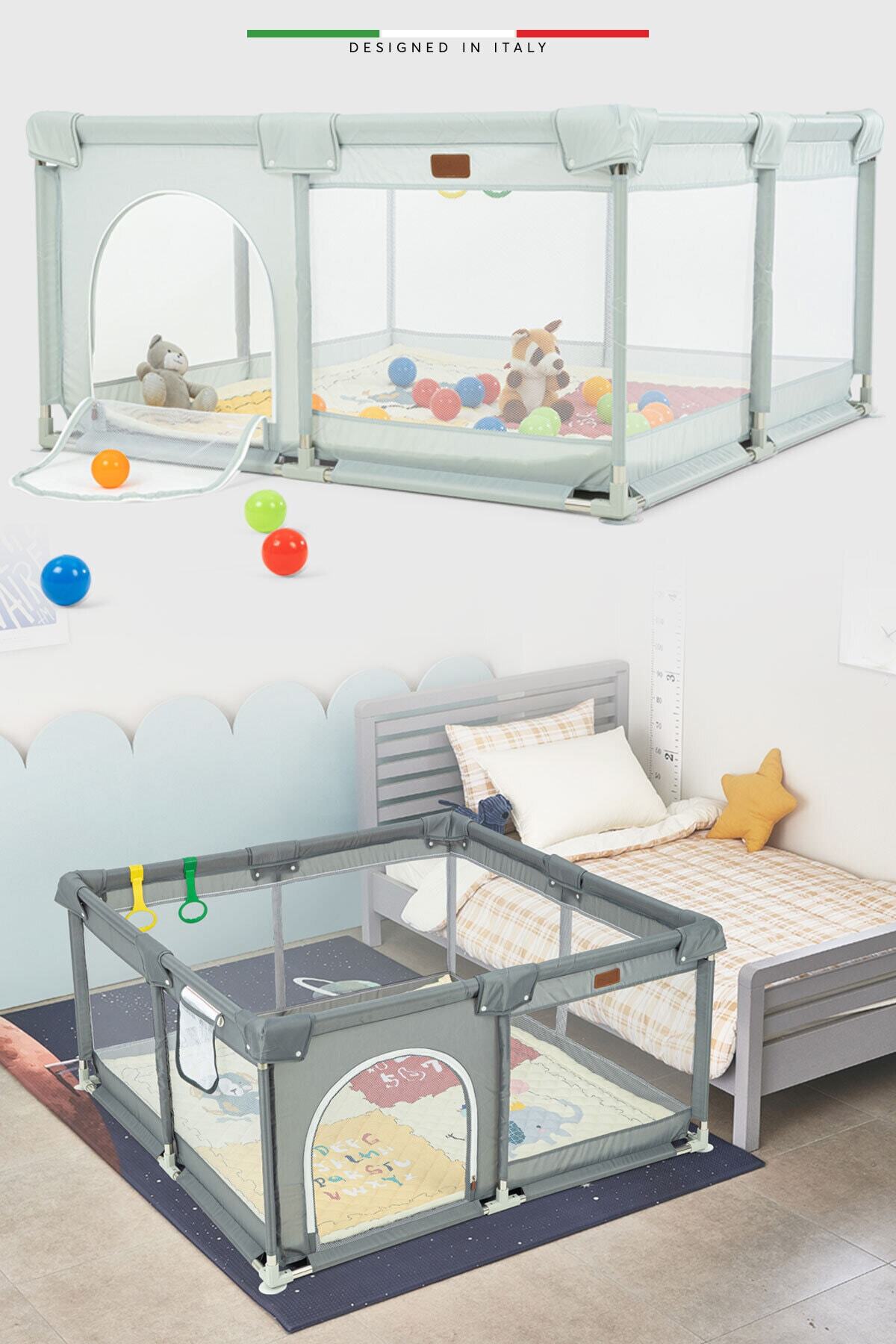 Elele Parma 2in1 Oyun Parkı Oyun Alanı ve Oyun Matı Halısı 125x125 cm Koyu Gri fotoğrafı 6 (önizleme)